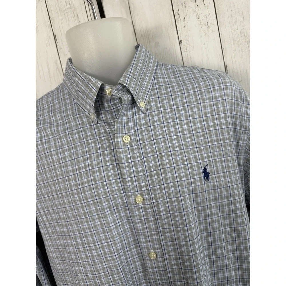 Men's Performance Ralph Lauren Polo Plaid Button Down  Shirt Classic Fit Size L